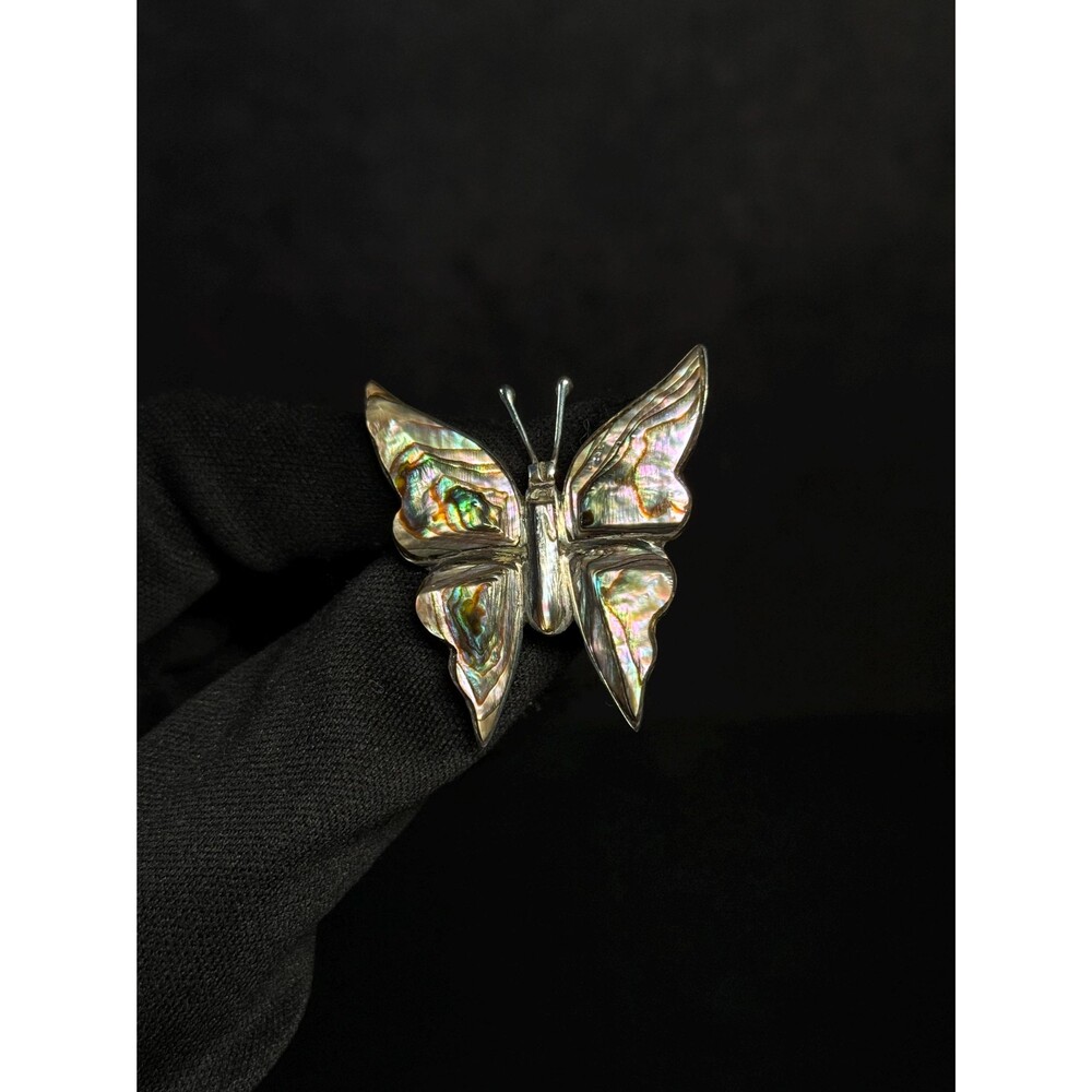 Taxco Sterling Silver Abalone Butterfly Brooch Mexico 112 Vintage